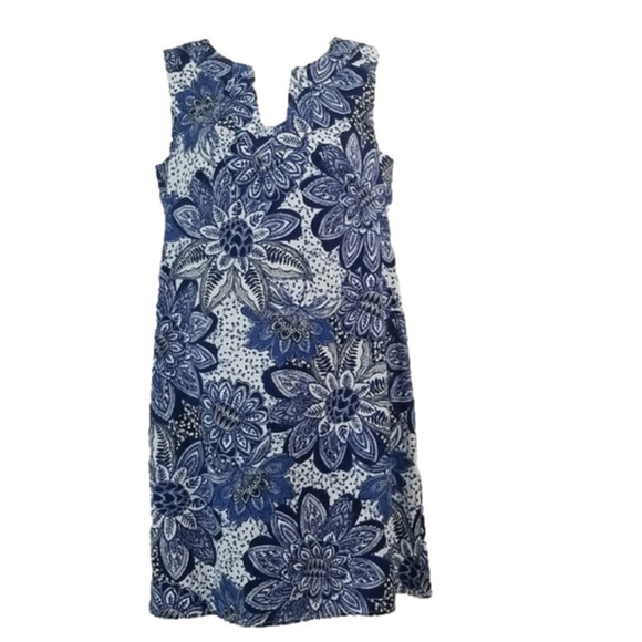 LONDON Times Sleeveless Shift Dress Blue White Floral - Picture 1 of 9